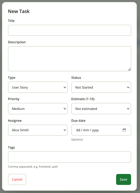 Add task modal