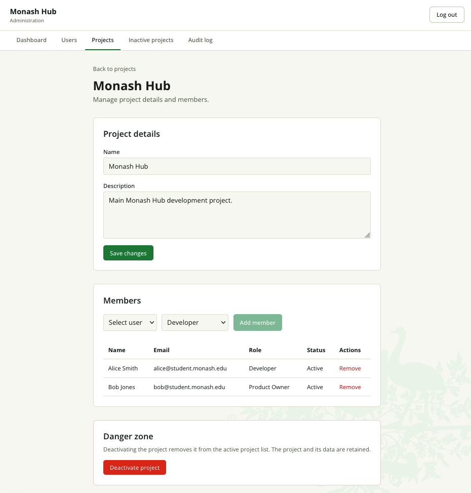 Edit Project modal